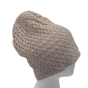 Banana Republic Beige Knit crochet Wool Beanie Hat 100% Lambswool Unisex Slouchy